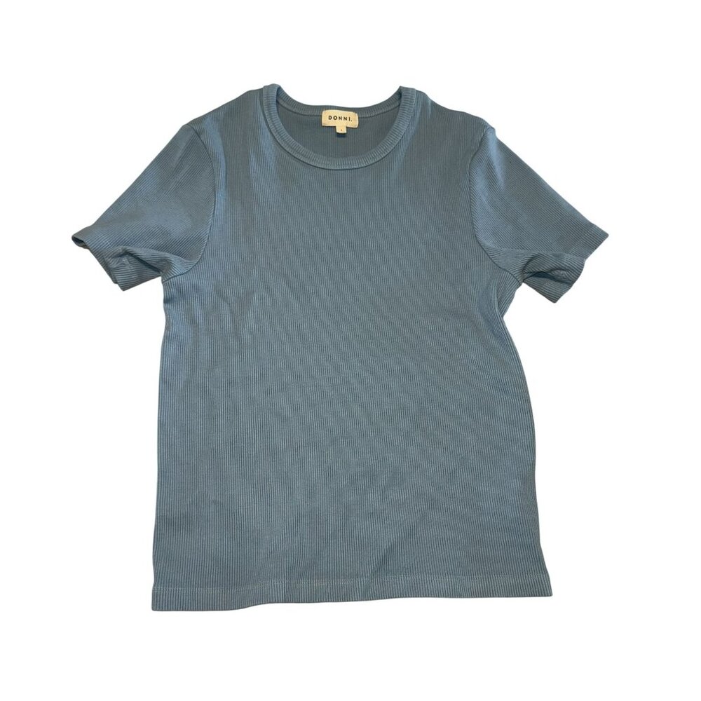 Donni. Rib Sky Blue Short Sleeve Cotton Blend Tee Women's Small S